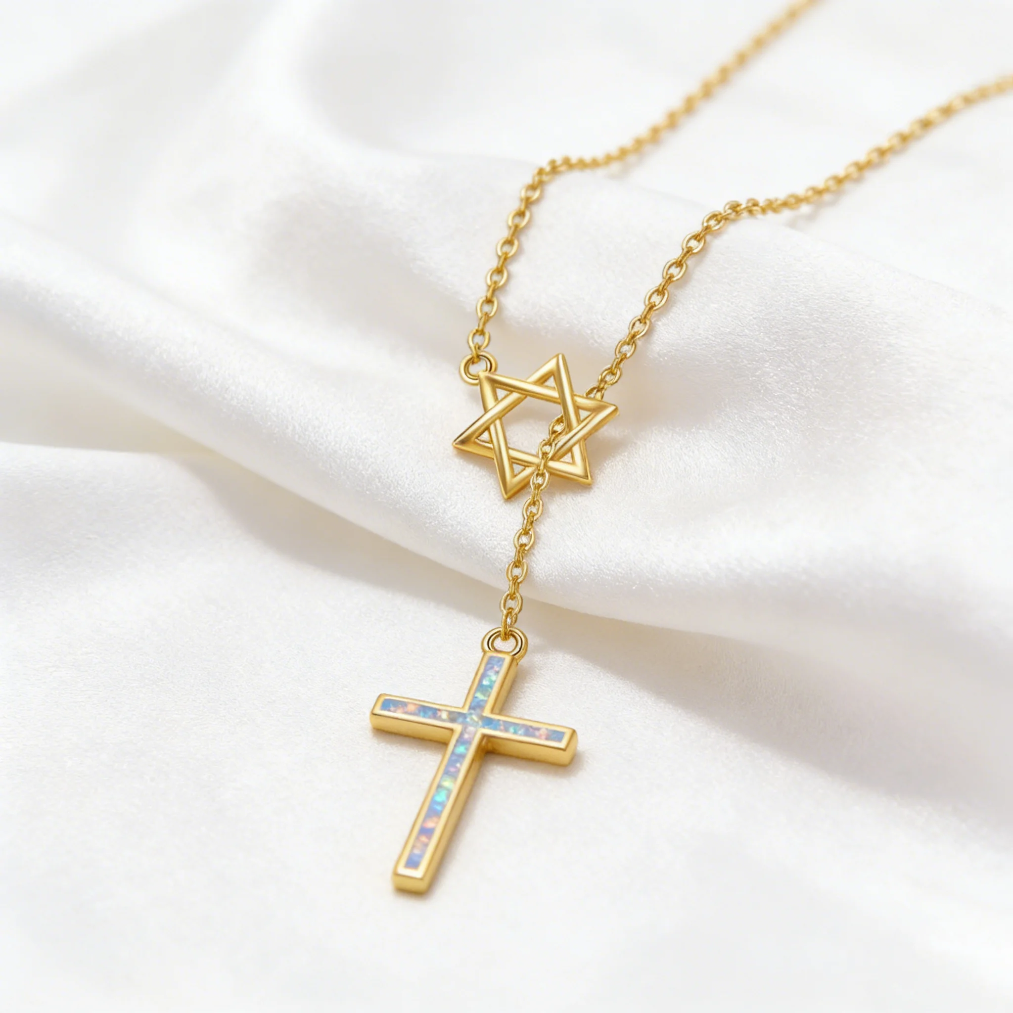 Star of David Cross Necklace for Women White Opal Inlay vintage Jewelry Perfect Gift for Birthday Anniversary Daily  Faith Wear