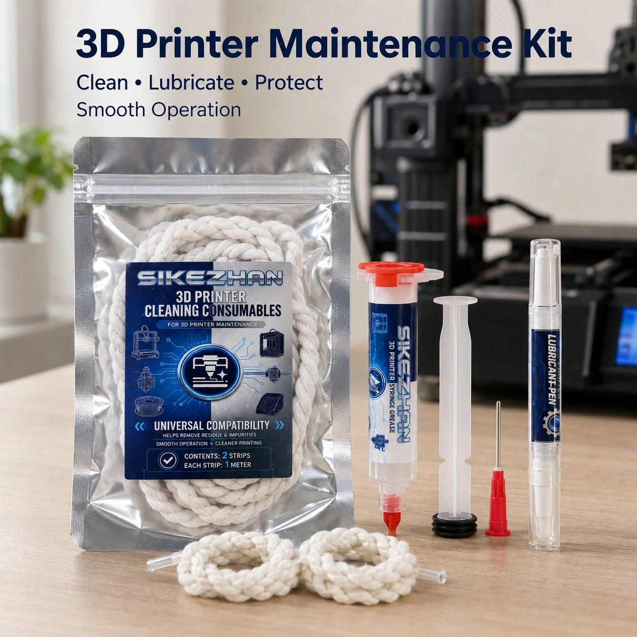 Complete 3D Printer Maintenance Kit,Lubricant Oil Pen,Grease Syringe and Cleaning Rope for Linear Rails Lead Screws FDM Printers