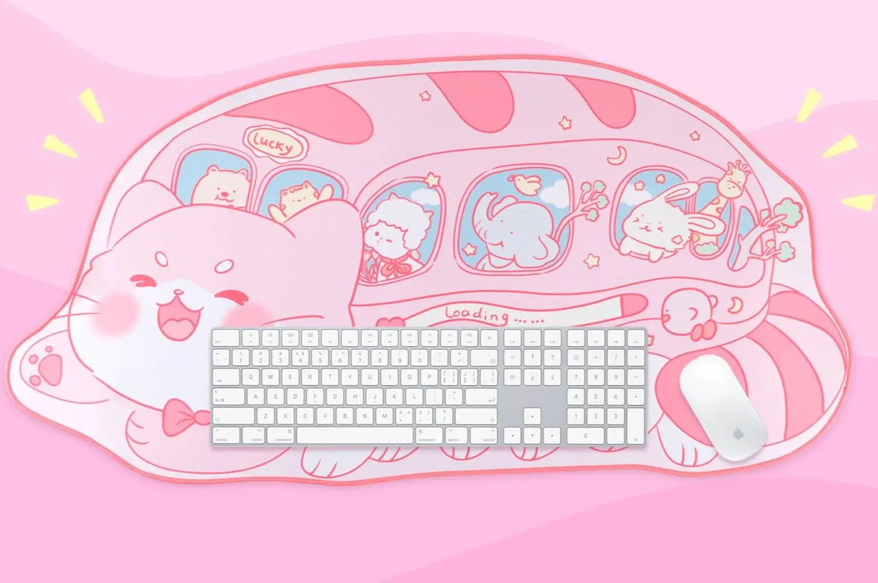 Cat Bus Mouse Pad Pink Cute Extra Large Kawaii Kitty Gaming Mouse Pads XXL Desk Mat Non Slip Mouse Mats Laptop Desk Accessories