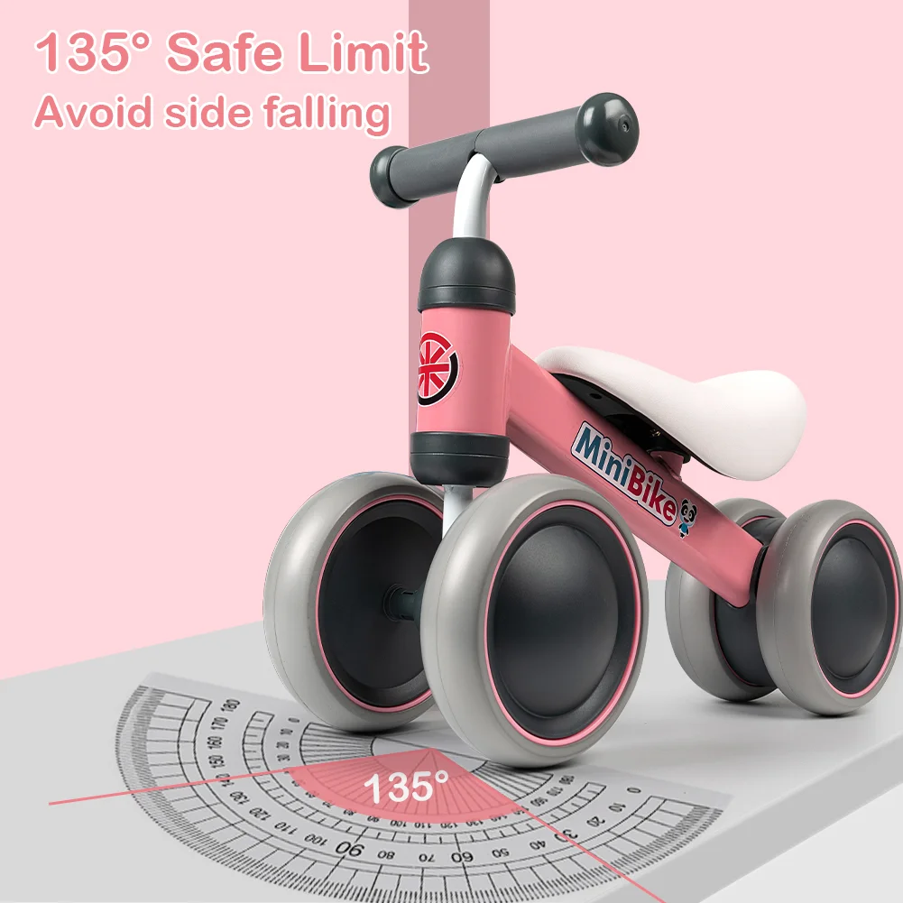 Mini Bike Toddler Balance Bike, 4 Wheel Anti-Rollover Baby Walking Bike, No Pedal Kids Ride On Toy, First Birthday Gift for Boys Girls Ages 1-3