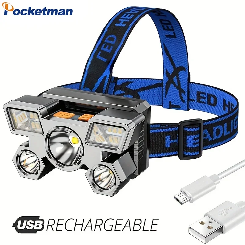 

Most Powerful LED Headlamp 4 Switch Modes Waterproof Headlight Rechargeable Head Lamp Long Range Head Front Light
