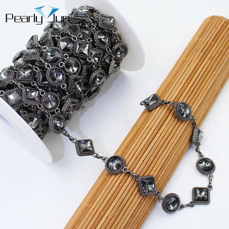 1/5 Yards 1.8cm Simple Black Diamond Circular Row Chain DIY Sew on Clothing Dress Decoration Accessories Rhinestone Trim ML133