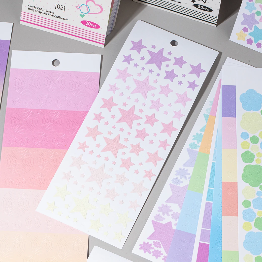 30sheets/lot Color Circle Series Geometric Basic Patterns Long Strip Stickers DIY Diary Scrapbooking Planner Aesthetics Supplies