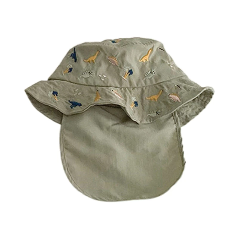 Kids Bucket Hat Fisherman Hat for Girls Kids Neck Flap Embroidered Dinosaur for Sports Gym Mountain Hiking Hat Outdoor