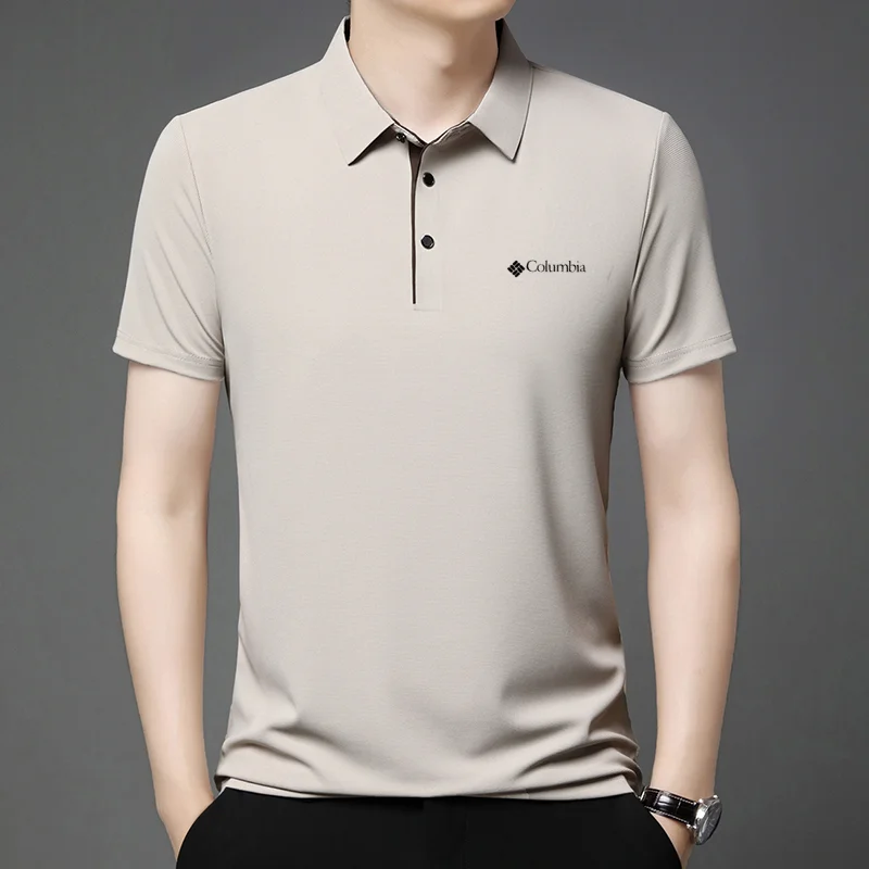 الراقية العلامة التجارية الرجال رسالة مطبوعة قصيرة الأكمام قميص بولو كول تنفس الأعمال عادية 2025 الصيف نمط جديد تي شيرت ذو طية صدر السترة #5
