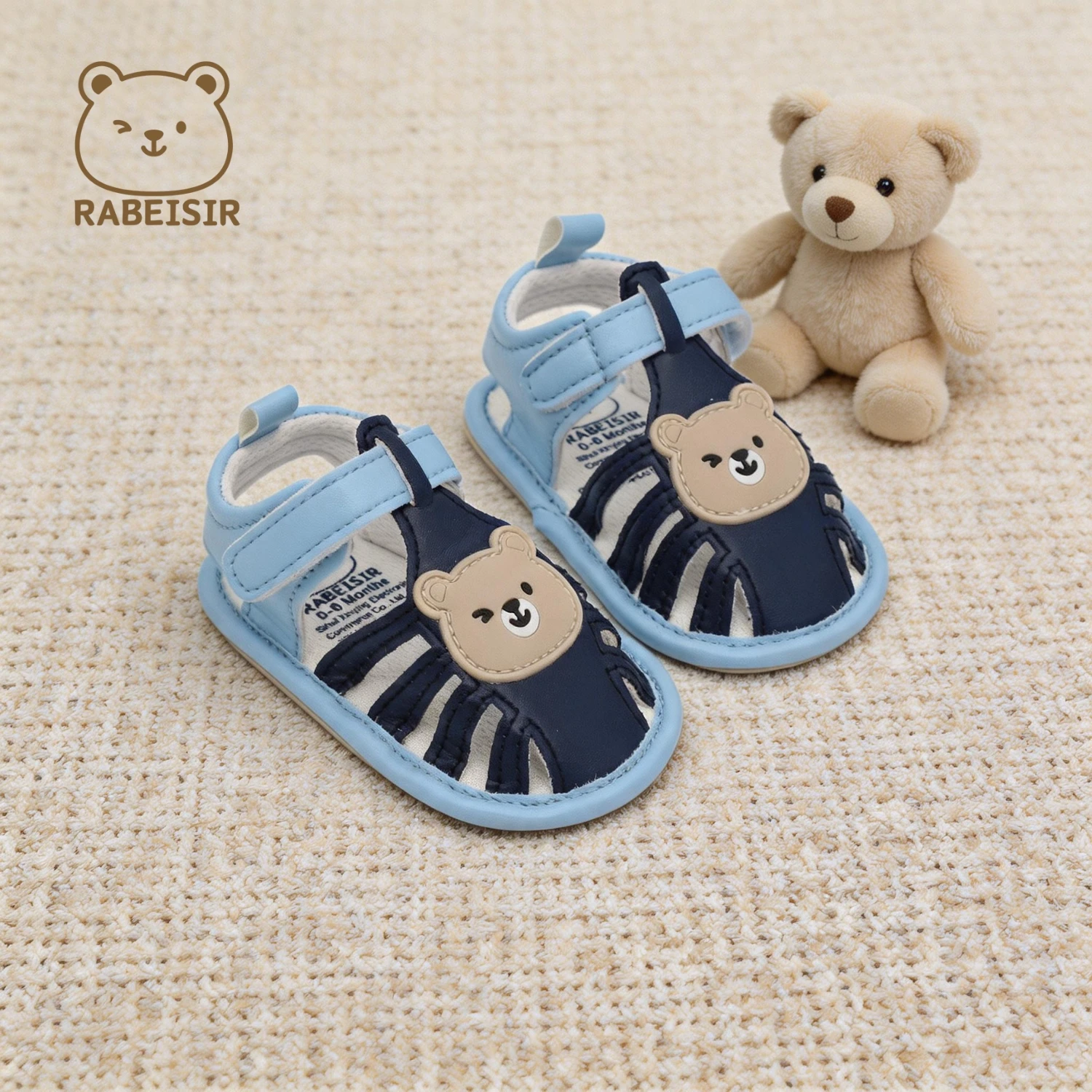 Cute Bear Closed Toe Infant Sandals Hollow Protective Toe Hook&Loop Strap Lightweight Soft Sole Baby Prewalker Shoes