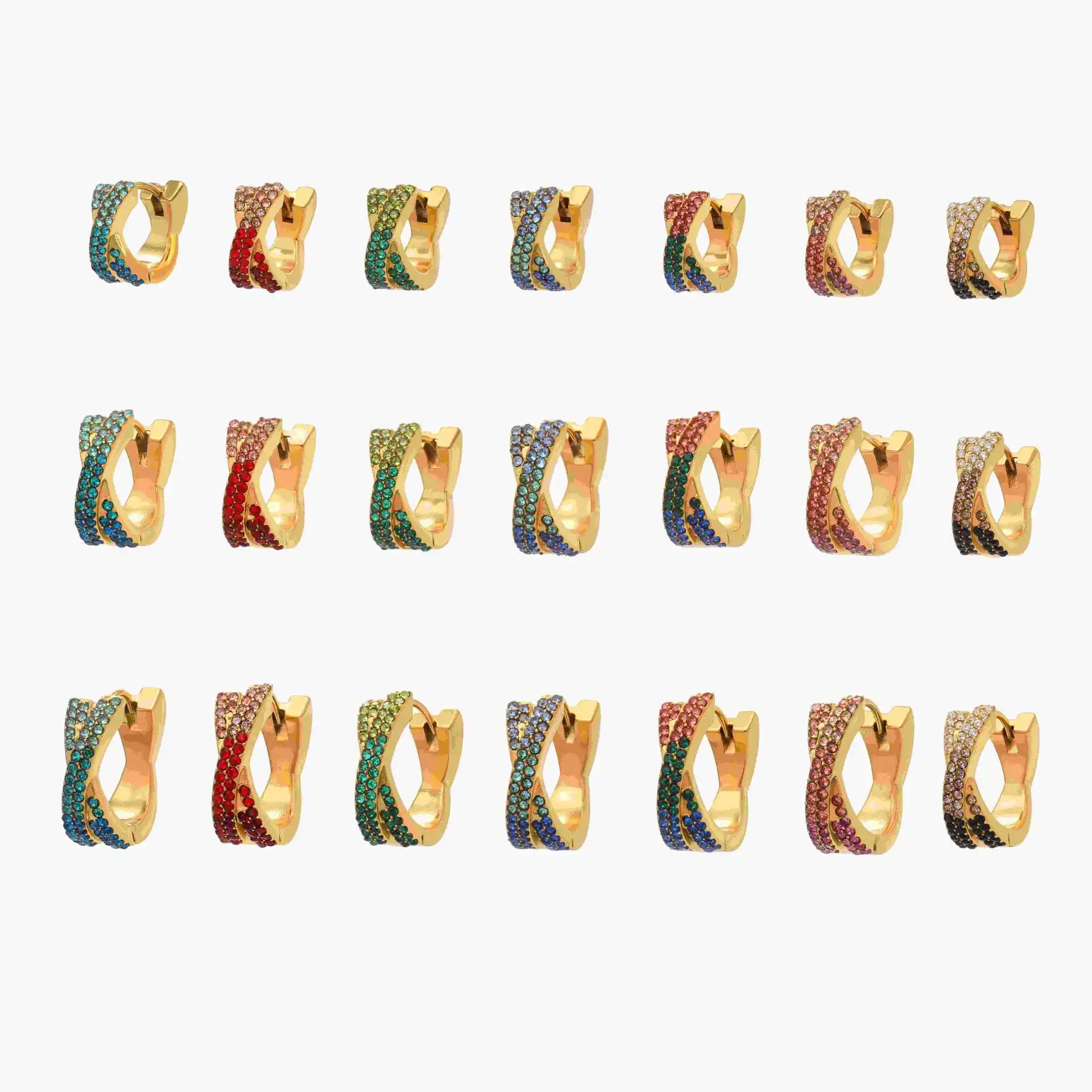 

Joolim Jewelry High Quality PVD Wholesale Fashion Luxury Colorful Zirconia Cross Huggie Stainless Steel Earring for Women