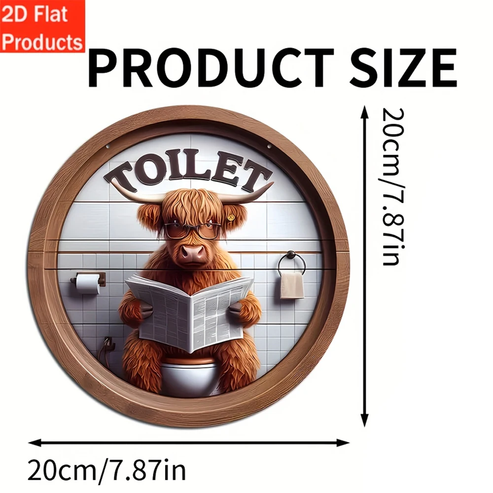 2D Flat, Metal Sign 2DFlat- Decorative Plaque & Ornament, 1pc Extra Exquisite Highland Cow Metal Toilet Sign