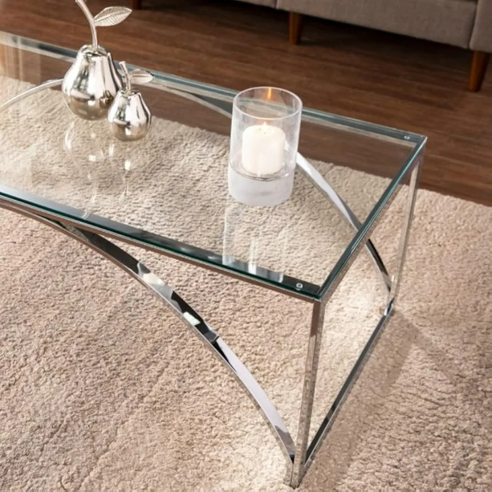 Mesa de centro Stevenly elegante com acabamento cromado SEI