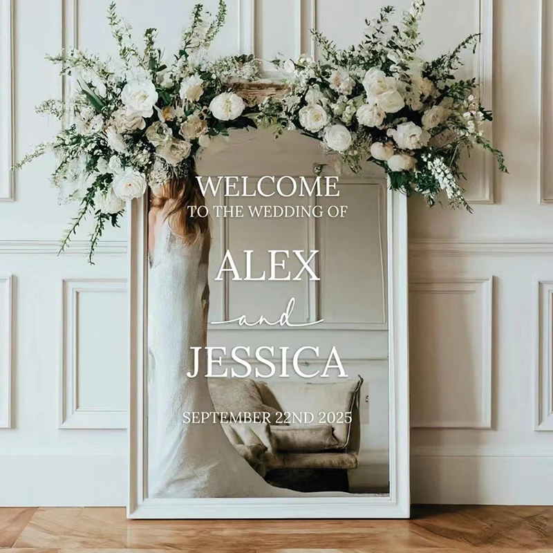 Welcome Sign Wedding Decal Customized Mirror Vinyl Stickers Personalized Name and Date French Style Mariage Decor