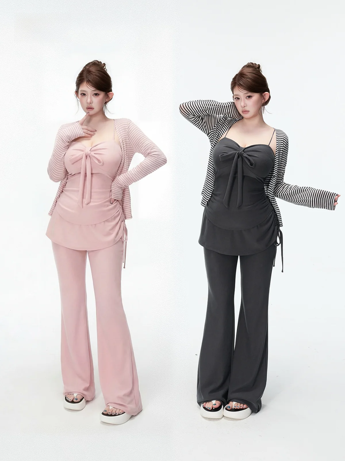 

Morning Set Ice Cream Fabric 90 Lenzing Women's Fashion Set Casual Style High Waist Long Pants Long Sleeve Three Pieces Set