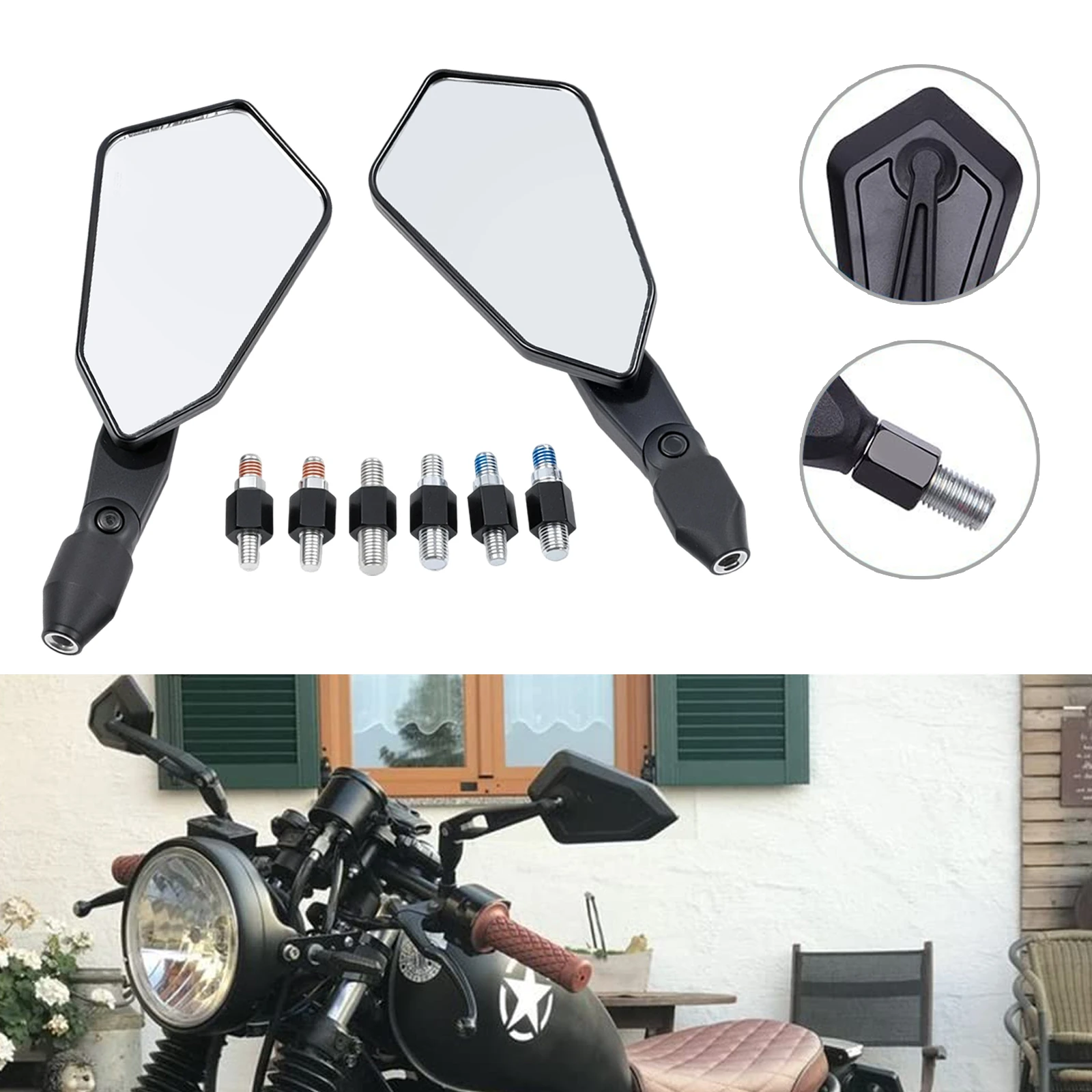 

For Spiegel Paar Honda Yamaha Kawasaki Maverick Booster M10 Enduro KTM Suzuki BlackDurable Motorcycle Rearview Mirror Kit
