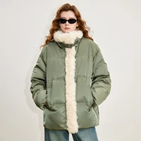 TOYOUTH Women 90% White Duck Down Jacket 2025 Winter New Fur Splicing Stand up Collar Light Luxury Warm Jacket Coat 3