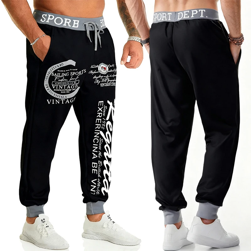 Pantaloni sportivi da uomo con stampa grafica a lettera Pantaloni da jogging hip-hop Pantaloni sportivi da allenamento Pantaloni da salotto casual in vita elastica