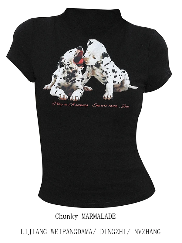 

Женская футболка больших размеров с принтом собаки в американском стиле, ор Све, с высоким воротником, облегающий летний топ, корейский Sle Commute Faion