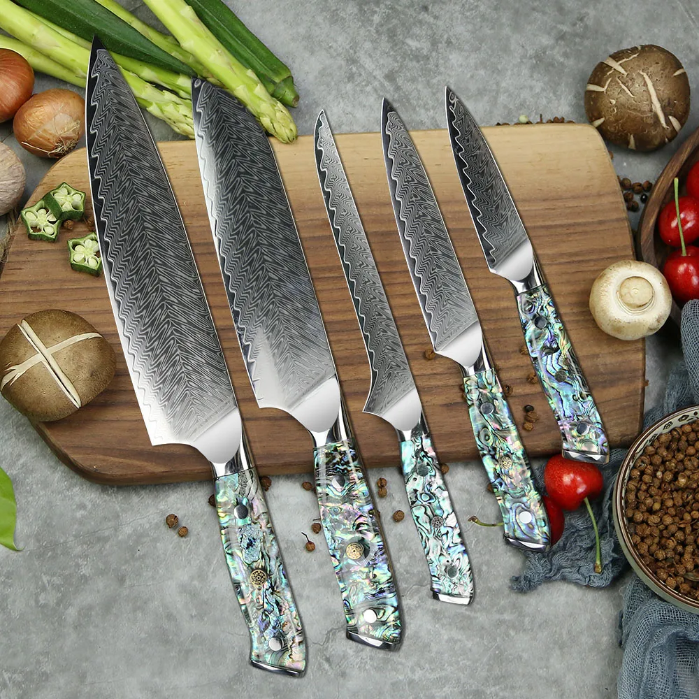 

Янтарный 67-слойный дамасский кухонный нож шеф-повара, универсальный нож для очистки хлеба, инструменты для приготовления пищи, кухонные аксессуары, инструменты с ручкой из смолы