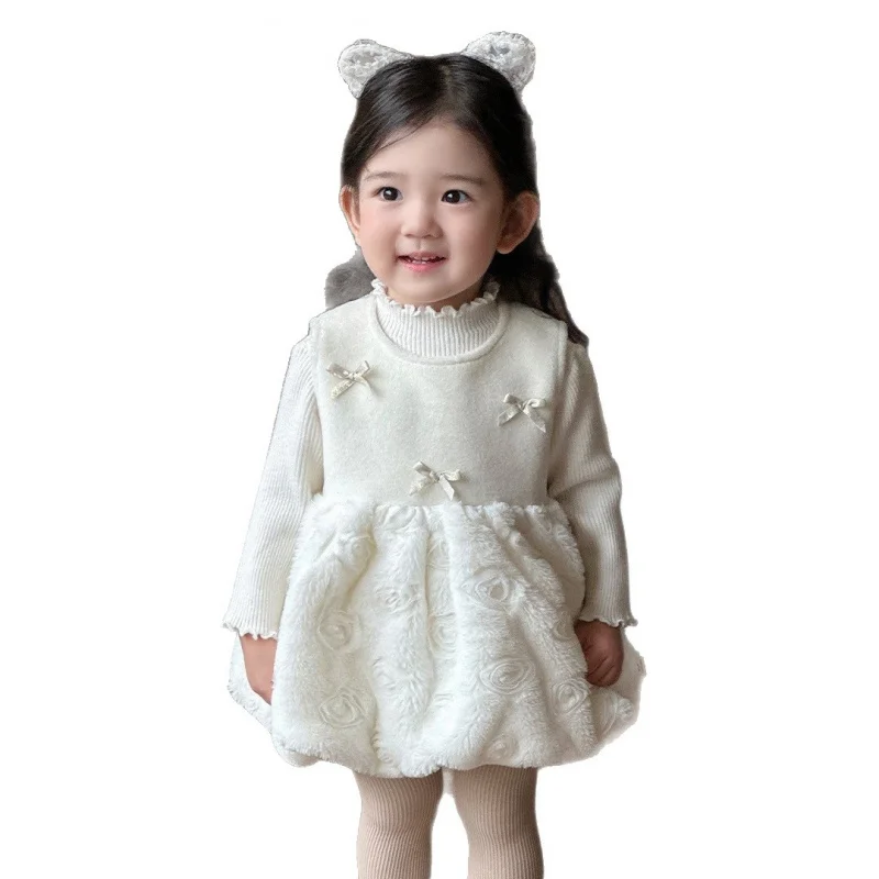 New Korean-style princess-style baby outfit for girls, stylish vest dress and base shirt two-piece set for going out