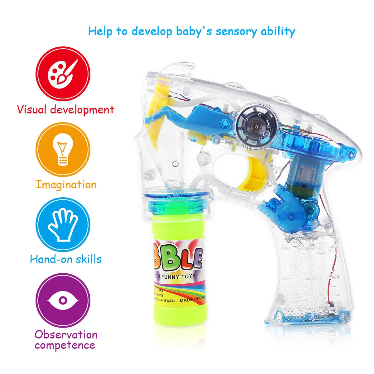 2er-Pack elektrische Blasen-LED-Up-Blasengebläse, Musik-Sound, Partygeschenke für Kinder, Blau, Gelb