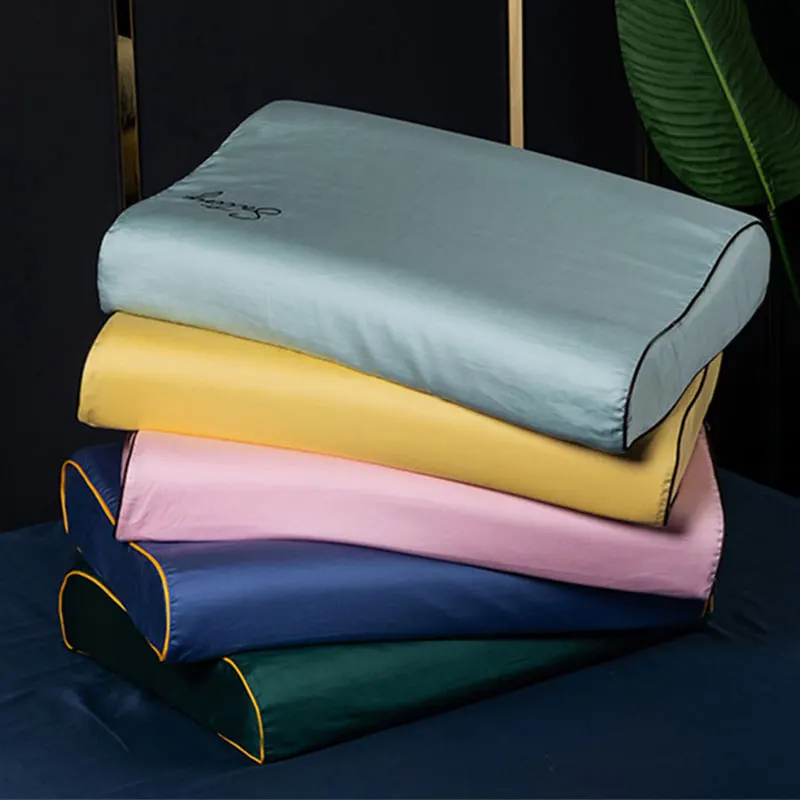 Funda de almohada de látex con contorno de espuma viscoelástica, funda de almohada de algodón, Protector sólido con cremallera, letras bordadas,