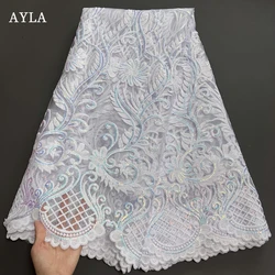 Africa Lace Fabric High Quality 2024 Sequins Net Tulle Nigerian Fabrics Materials For Clothes Lace Fabric 5 Yards Wedding Dress