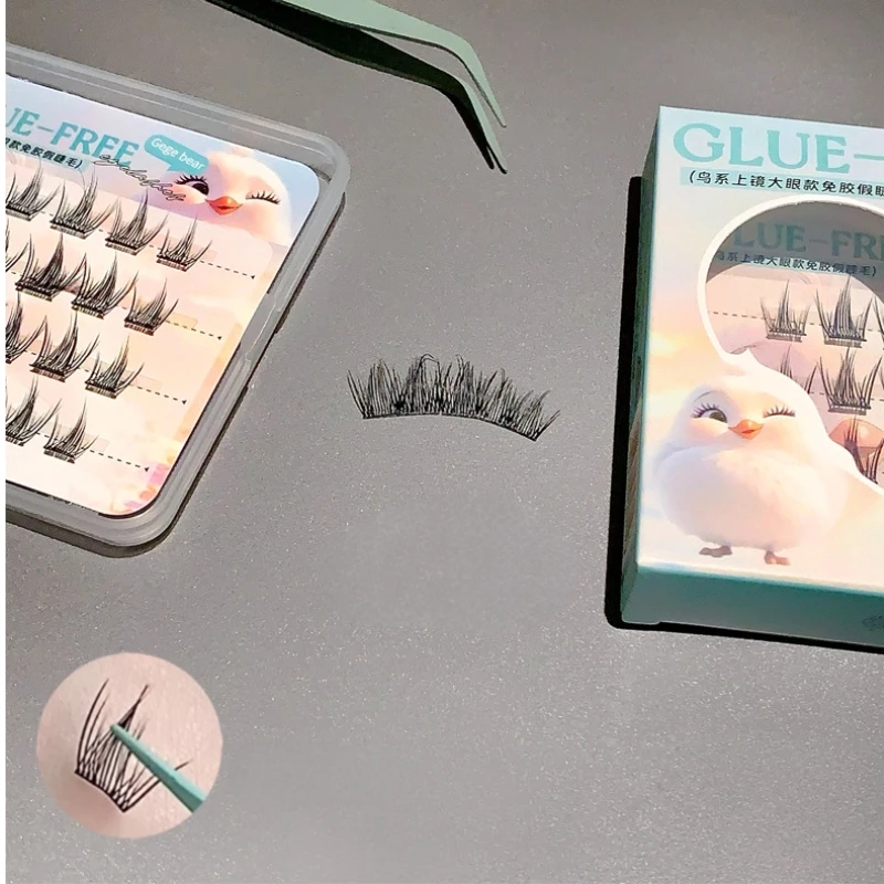 Lijmvrije zelfklevende Valse Wimpers Volumineuze Pluizige Dikke Natuurlijke Curling DIY Wimperverlenging W-vormige Lash Manga Ogen