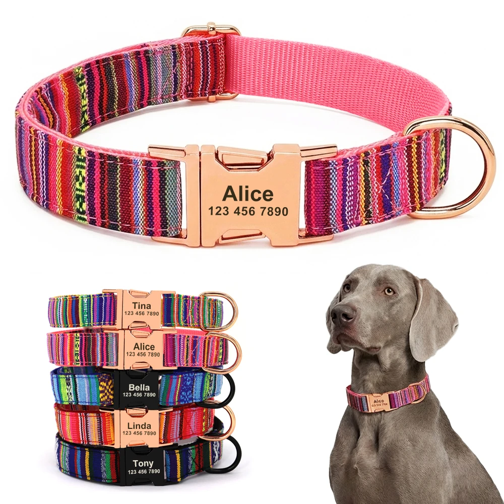 Collier pour chien personnalisé en nylon, colliers pour chien avec gravure gratuite, collier d'identification pour chiot, boucle réglable pour chiens de petite, moyenne et grande taille