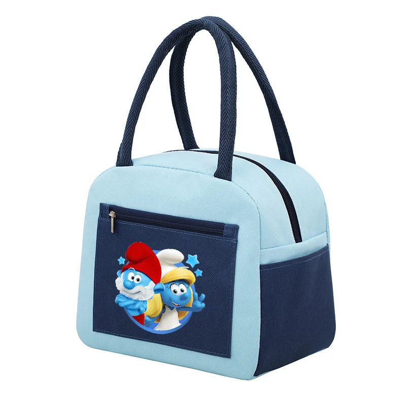 Smurfs Borsa per il pranzo Figura di cartone animato Stampata Confezione termica isolata Borsa portatile per riporre bevande alimentari Borse per