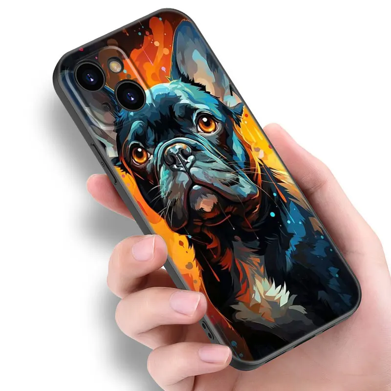 Pug French Bulldog Black Silicone Phone Case For Apple iPhone 12 13 Mini 11 14 15 16 Pro Max 7 8 Plus Shell Cover