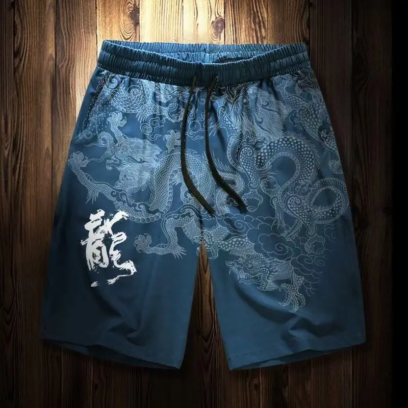 Europe, America and Other Hot-selling Chinese Dragon Element Summer Shorts Men\'s National Tide Loose Leisure Trend New Models