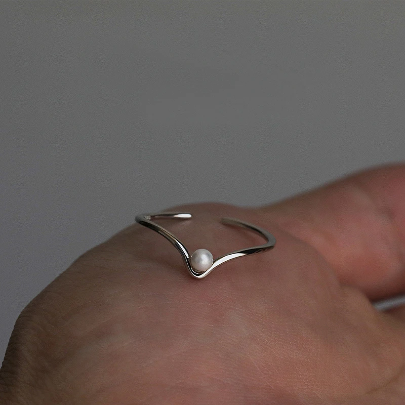 VENTFILLE 925 Sterling Silber Offene Perle Lächeln Stapelbarer Fingerring Einfache Mode Niedlich Einstellbar Für Weibliche Schmuck Großhandel – Detail 15