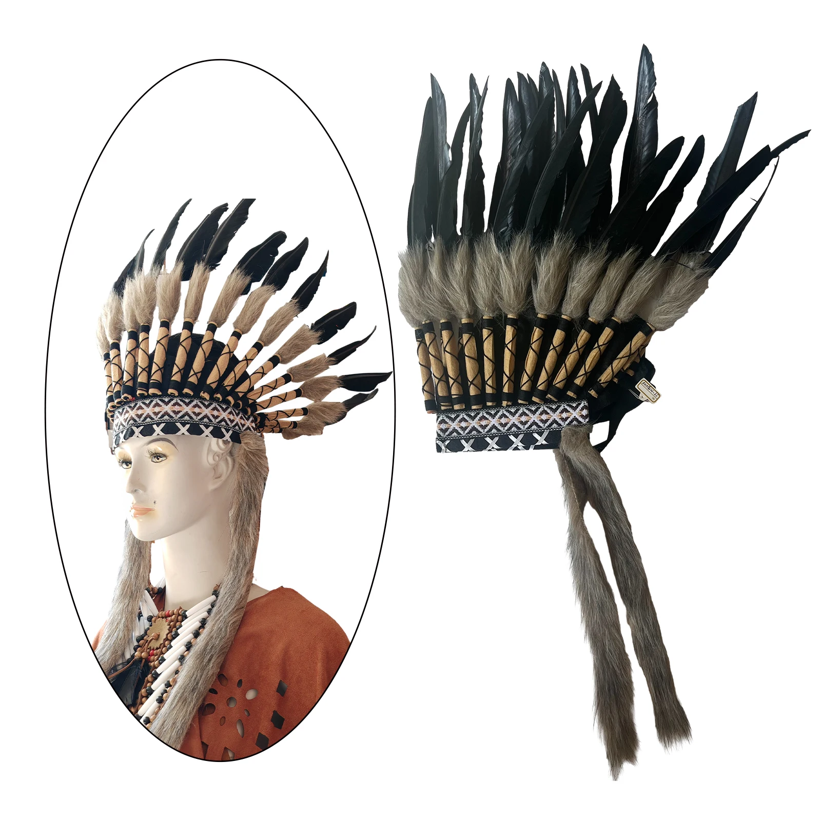 Chief Indian Hat Feather Headdress Accessory Decorative Men Women Headwear Headband for Dance Show Fancy Dress Party Stage Party