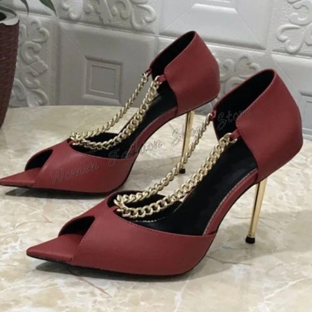 

Chain Decor Peep Toe Pointed Toe Pumps Stilettos High Heels High Heel Shoes for Women Fashion Heels 2024 New Zapatos Para Mujere