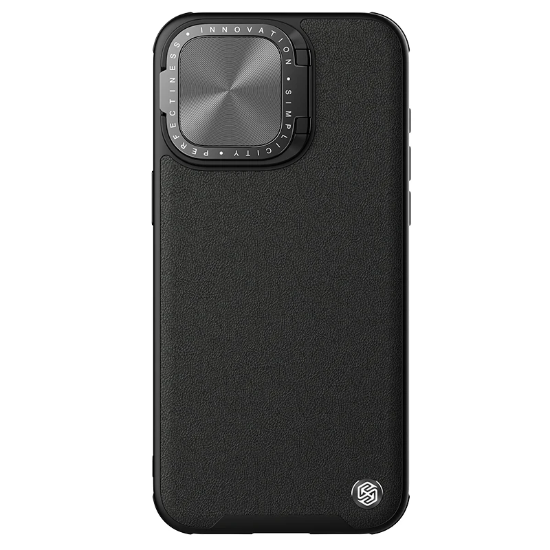 iPhone 15 Pro/15 Pro Max용 NILLKIN 가죽 케이스, 카메라 렌즈 보호, 킥스탠드가 있는 고급 커버, 충격 방지 긁힘 방지