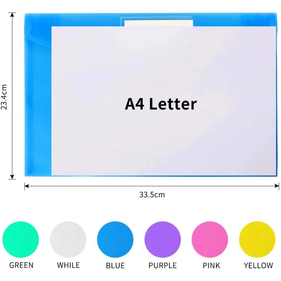 Confezione da 11 buste in plastica poli per archiviazione, buste trasparenti per documenti, buste per documenti in formato A4 con lettera americana, con tasca per etichette e bottone per incollare