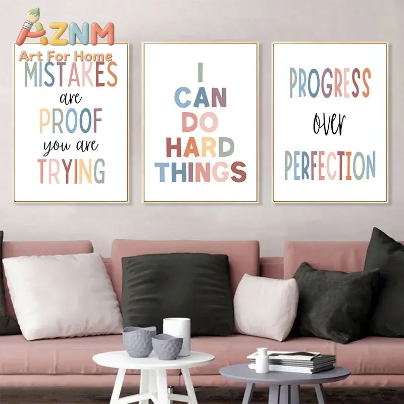 AZNM Positive Affirmation Canvas Wall Art Colorful Motivational Quote Typography Art Print Unframed Canvas Poster for Classroom