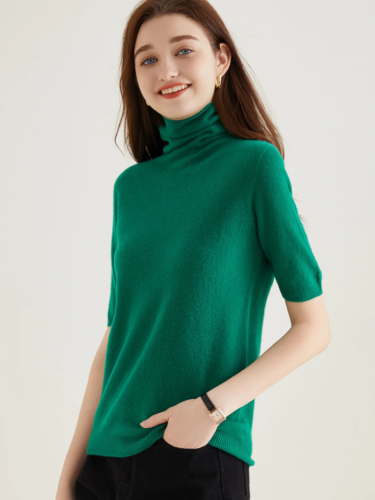 Women's Sweater Short Sleeve Fashion Women Sweaters 2023 New 100% Merino Wool Knitwears Vintage Tops Turtleneck Pullover Clothes