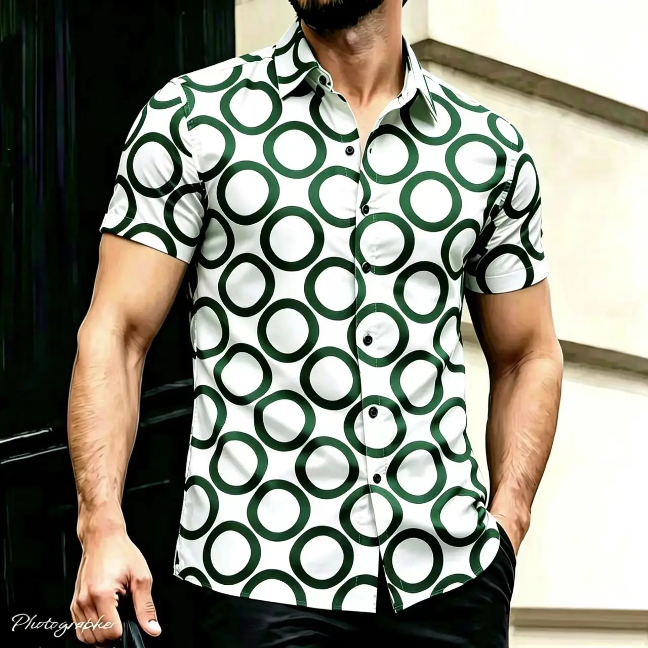 2026 new men's round patterned short sleeved shirt, casual and fashionable, comfortable and breathable, daily street style