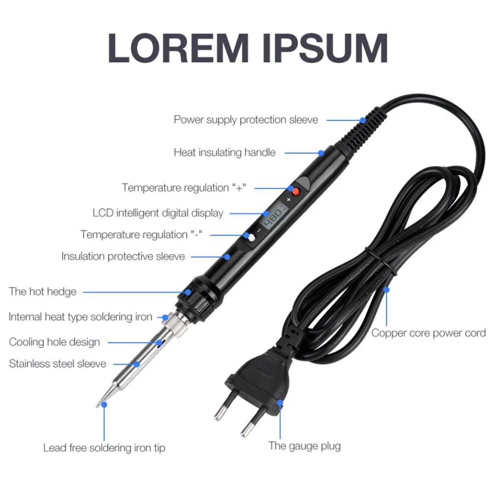 Digital Electric 80W Soldering Iron Kit 110V/220V 908S Adjustable Temperature Welding Tool Ceramic Heater Conical Tips view 3