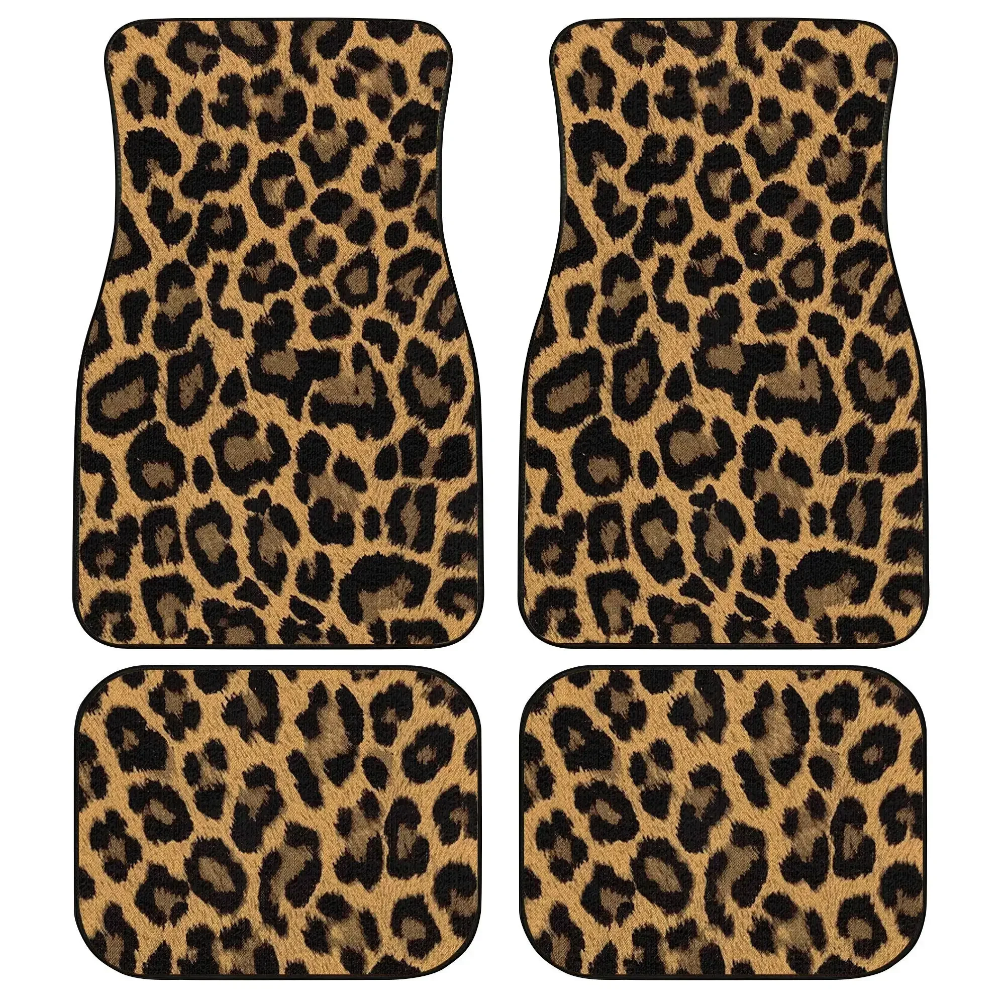 Leopard Wild Cheetah Skin Pattern All Protective Car Floor Mats Heavy Carpet Front and Rear Full Set 4PCs Pack for Car SUV