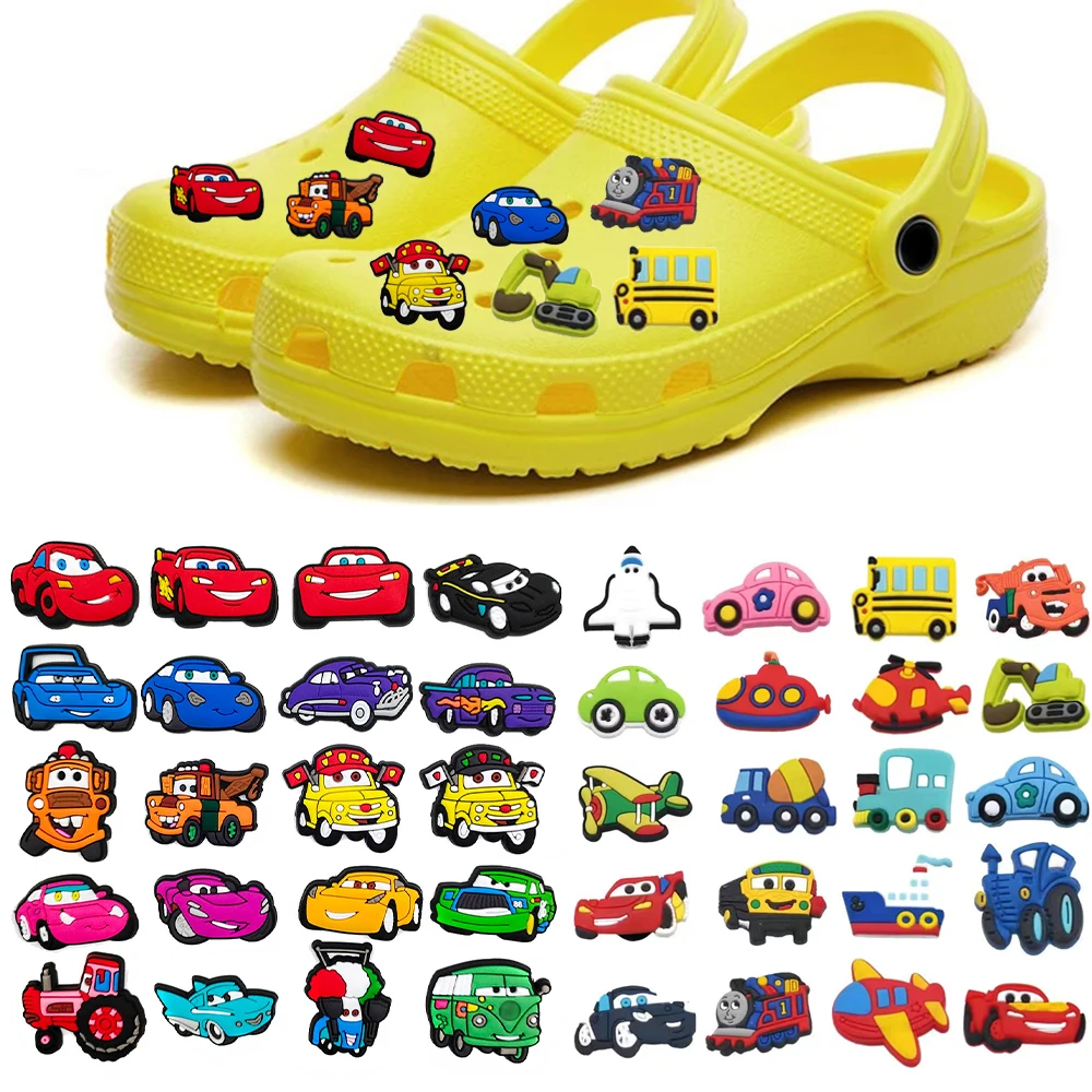 Disney 1PCS Cute Color Cars PVC Shoe Charms Cartoon Vehicle DIY Sandals Accessories Decorate Buckle For Boys Kids Party Gifts