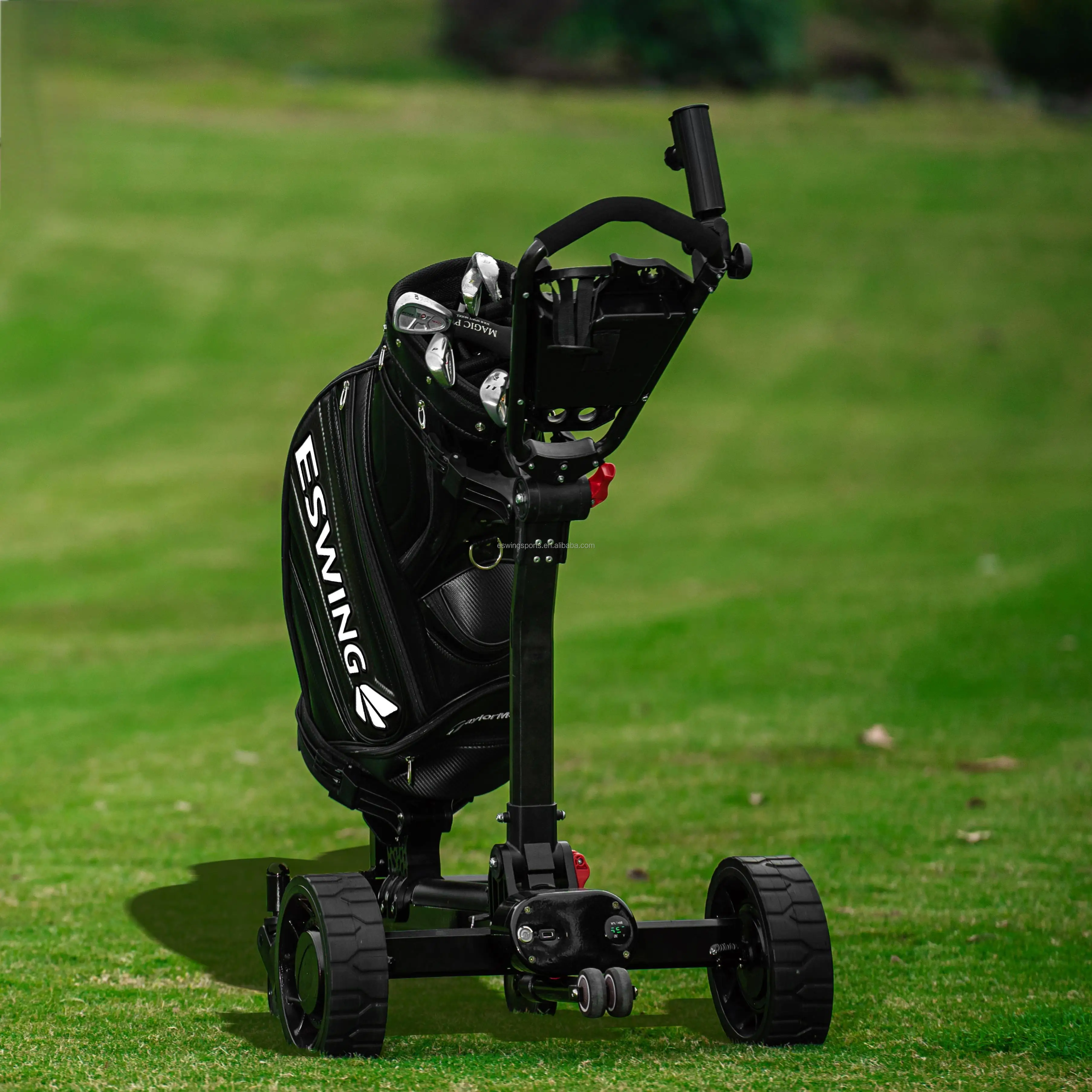 30M Remote Control Range 36V 7.8Ah Lithium Battery Power 500W 4-Wheel Golf Trolley with Aluminium Material Follow Feature