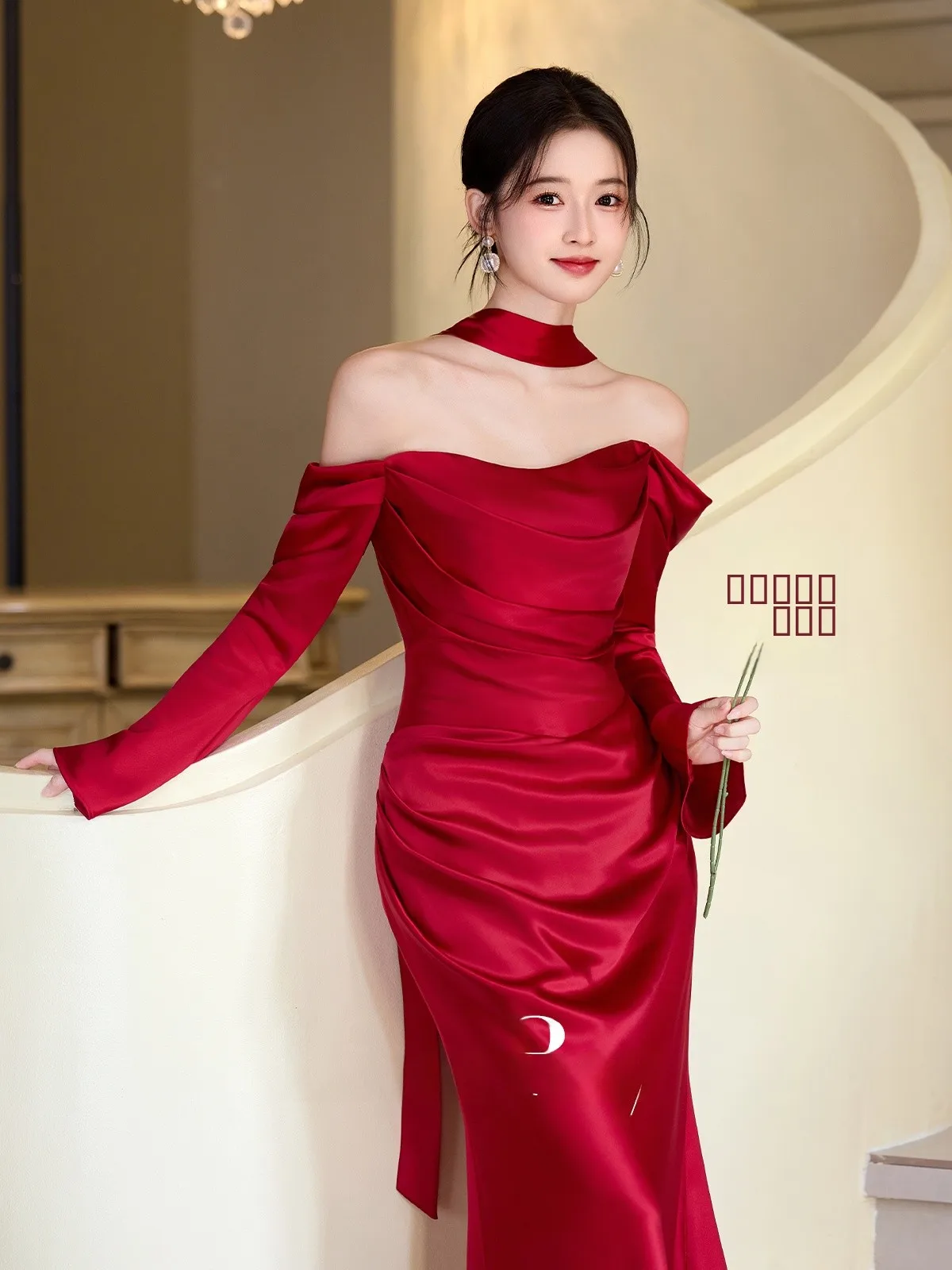 

Красный свадебный халат Dr Liora Ray Ele для женщин, модный, без бретелек, с длинными рукавами, в пол, из полиэфирного волокна