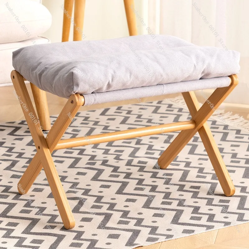 Portable Folding Bamboo Stool Small Household Seat Simple Minimalist Bench Sofa Footstool Living Room Ottoman Outdoor Picnic