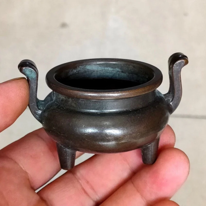 Antique Nostalgic Antique Copper Small Incense Burner Double-Ear Cupola Seiko Family Incense Burner Office Ash Stove Solid Suppl