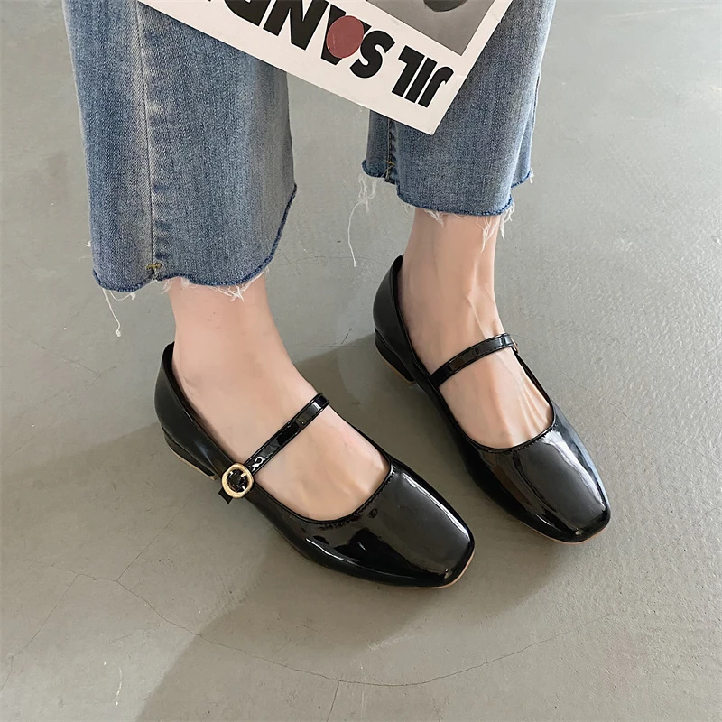 2024 New Women Low Heel Shoes Square Toe Retro Mary Janes Pumps Casual Spring Autumn Lady Weekly Fashion Shoes Size 35-40