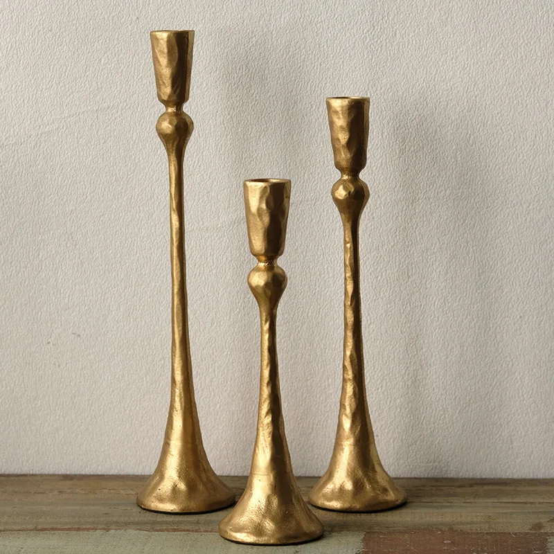 American retro gold cast iron candle holder set three combinations home decoration ornament fireplace candle holder hand-forged