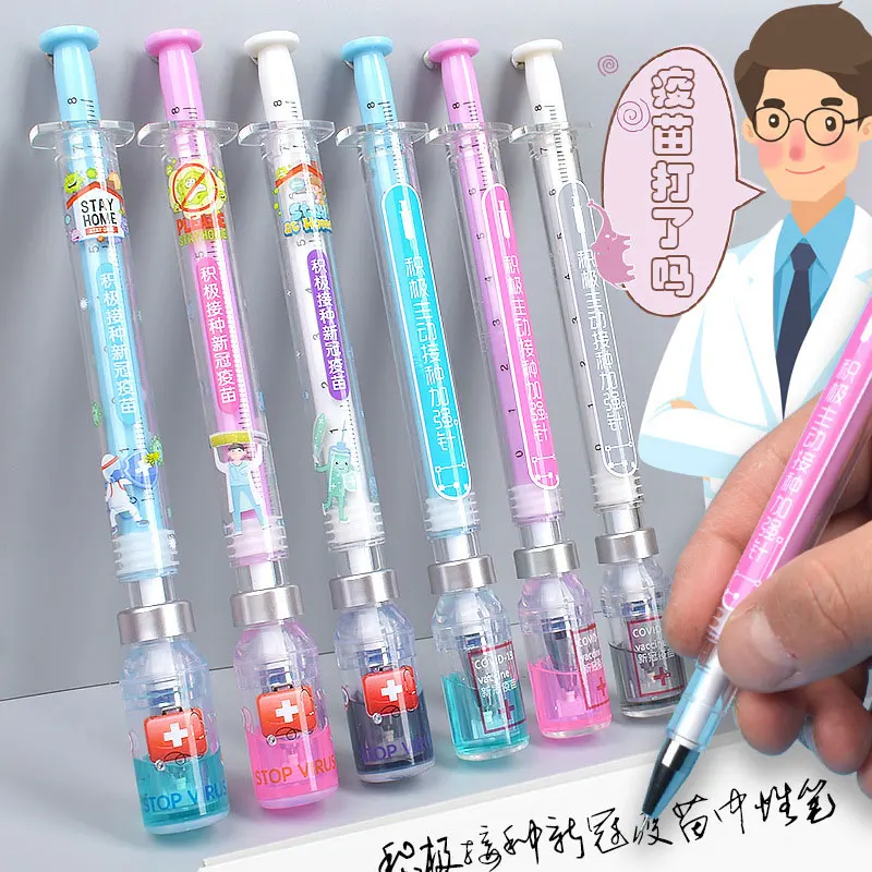 

102Pcs Personality Gel Pens Simulation Vaccine Simple Syringe Modeling Neutral Pens Black 0.38mm Office Ballpoint Pen