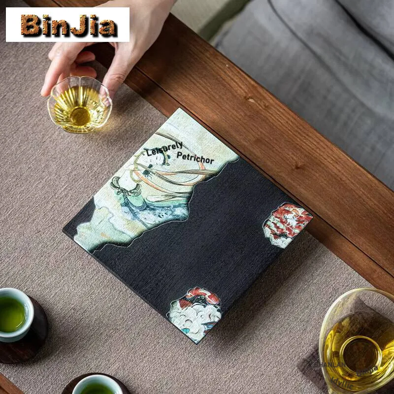 

Китайская квадратная сухая пузырьковая тарелка Dunhuang Handamde из цельного дерева, небольшой поднос для чая, держатель для горшка, бытовые аксессуары для церемонии кунг-фу