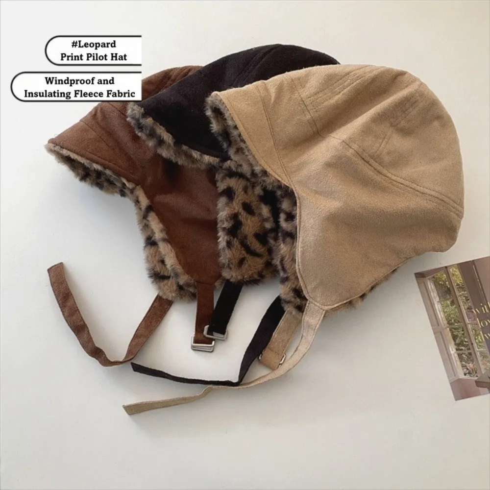 

Retro Earmuffs Cap Double-sided Wearable Imitation Mink Fur Ski Hats Leopard Print Ear Protection Bomber Hats