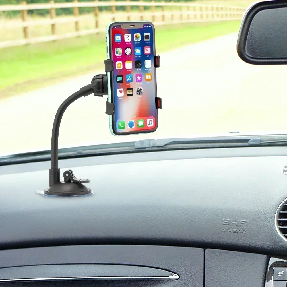 360° Rotating Universal Car Phone Holder for Windshield and Dashboard - Flexible Mount for Cell Phone and GPS